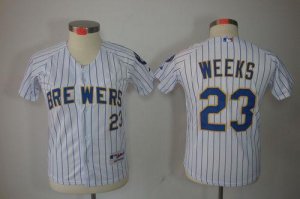 Jerseys Factory Cheap Brewers #23 Rickie Weeks White(blue stripe