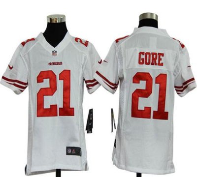Jerseys Factory Cheap Nike 49ers #21 Frank Gore White Youth Embr