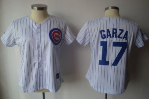 Jerseys Factory Cheap Cubs #17 Matt Garza White Blue Strip Women