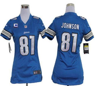 Jerseys Factory Cheap Nike Lions #81 Calvin Johnson Light Blue T