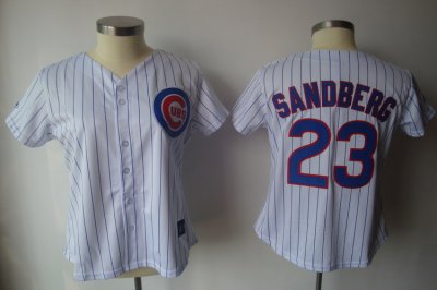 Jerseys Factory Cheap Cubs #23 Ryne Sandberg White Blue Strip Wo