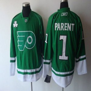 Jerseys Factory Cheap Flyers #1 Bernie Parent Green St. Patty's