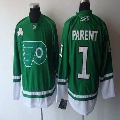 Jerseys Factory Cheap Flyers #1 Bernie Parent Green St. Patty's