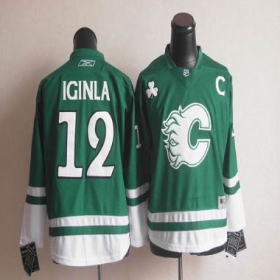 Jerseys Factory Cheap Flames #12 Jarome Iginla St. Patty's Day G