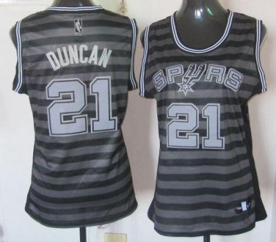 Jerseys Factory Cheap Spurs #21 Tim Duncan Black/Grey Women's Gr
