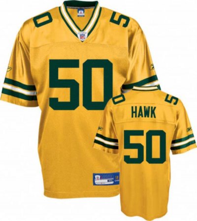 Jerseys Factory Cheap Packers #50 A.J. Hawk Yellow Stitched NFL
