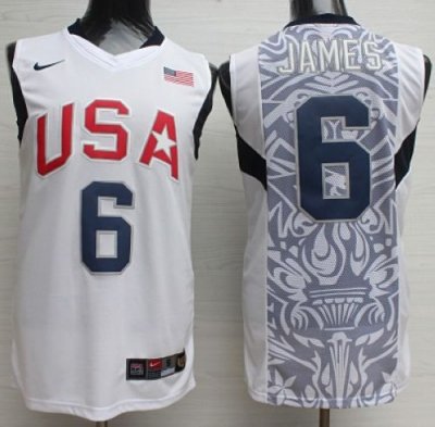 Jerseys Factory Cheap Nike 2008 Team USA #6 LeBron James White S