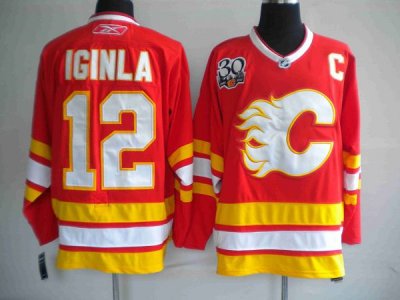Jerseys Factory Cheap Flames #12 Jarome Iginla Embroidered Red w