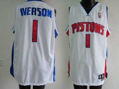 Jerseys Factory Cheap Pistons #1 Allen Iverson Embroidered White