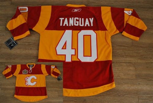 Jerseys Factory Cheap Flames #40 Alex Tanguay Embroidered Red/Or