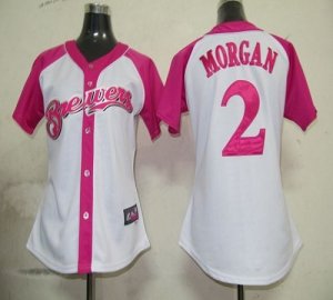 Jerseys Factory Cheap Brewers #2 Nyjer Morgan White/Pink Women's