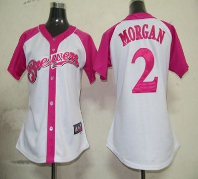 Jerseys Factory Cheap Brewers #2 Nyjer Morgan White/Pink Women's