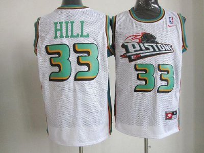 Jerseys Factory Cheap Nike Pistons #33 Hill White Throwback Embr