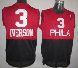 Jerseys Factory Cheap 76ers #3 Allen Iverson Black/Red Nike Thro
