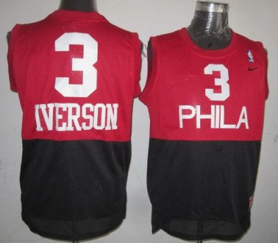 Jerseys Factory Cheap 76ers #3 Allen Iverson Black/Red Nike Thro
