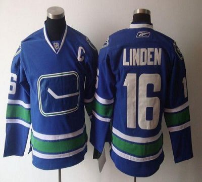 Jerseys Factory Cheap Canucks #16 Trevor Linden Blue Third Embro