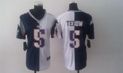 Jerseys Factory Cheap Nike Patriots #5 Tim Tebow Navy Blue/White