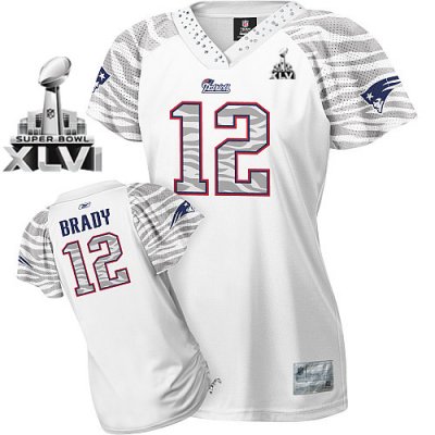 Jerseys Factory Cheap Patriots #12 Tom Brady White Women's Zebra