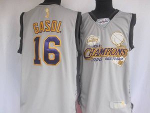 Jerseys Factory Cheap Lakers #16 Pau Gasol Grey 2010 Finals Cham