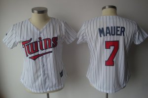 Jerseys Factory Cheap Twins #7 Joe Mauer White With Blue Strip L