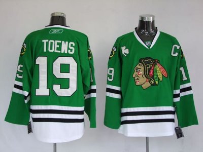 Jerseys Factory Cheap Blackhawks #19 Jonathan Toews Green Embroi