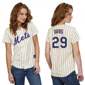 Jerseys Factory Cheap Mets #29 Ike Davis Cream(Blue Strip) Women