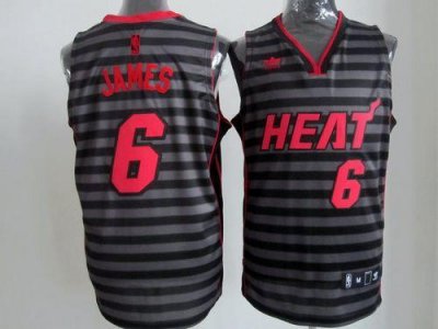 Jerseys Factory Cheap Heat #6 LeBron James Black/Grey Groove Emb