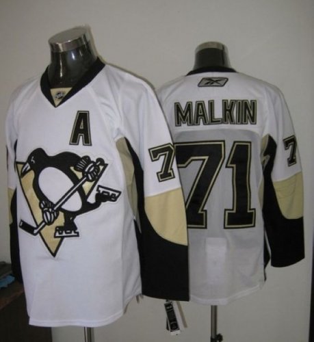 Jerseys Factory Cheap Penguins #71 Evgeni Malkin Embroidered Whi