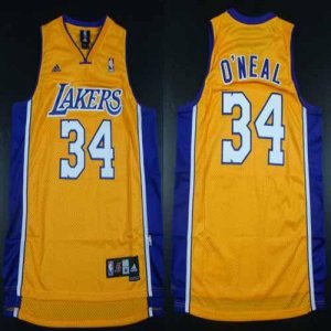 Jerseys Factory Cheap Lakers #34 Shaquille O'Neal Yellow Throwba