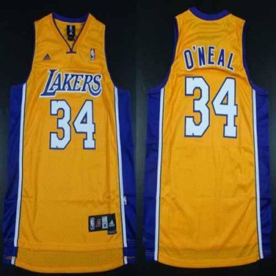 Jerseys Factory Cheap Lakers #34 Shaquille O'Neal Yellow Throwba