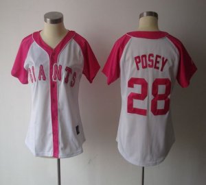 Jerseys Factory Cheap Giants #28 Buster Posey White/Pink Women's