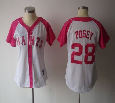 Jerseys Factory Cheap Giants #28 Buster Posey White/Pink Women's