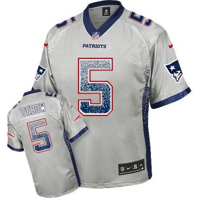 Jerseys Factory Cheap Nike Patriots #5 Tim Tebow Grey Men's Embr