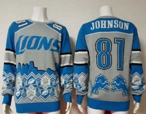 Jerseys Factory Cheap Nike Lions #81 Calvin Johnson Blue/Grey Me