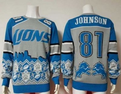 Jerseys Factory Cheap Nike Lions #81 Calvin Johnson Blue/Grey Me