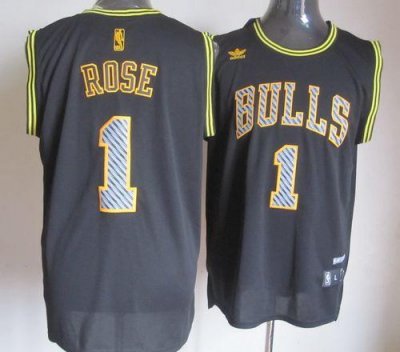 Jerseys Factory Cheap Bulls #1 Derrick Rose Black Electricity Fa