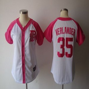Jerseys Factory Cheap Tigers #35 Justin Verlander White/Pink Wom