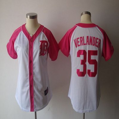 Jerseys Factory Cheap Tigers #35 Justin Verlander White/Pink Wom