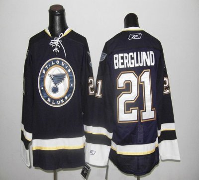 Jerseys Factory Cheap Blues #21 Berglund Dark Blue Embroidered N