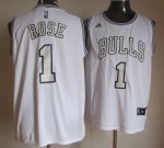 Jerseys Factory Cheap Bulls #1 Derrick Rose White On White Embro