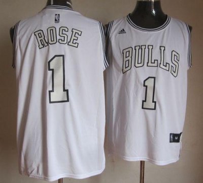 Jerseys Factory Cheap Bulls #1 Derrick Rose White On White Embro