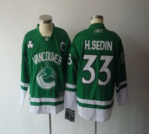 Jerseys Factory Cheap Canucks #33 Henrik Sedin Green St. Patty's