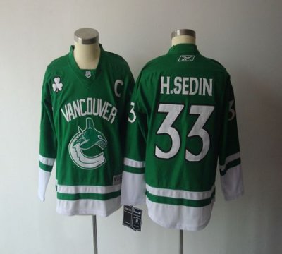 Jerseys Factory Cheap Canucks #33 Henrik Sedin Green St. Patty's