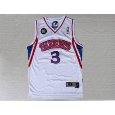 Jerseys Factory Cheap 76ers #3 Allen Iverson White Reebok 10TH T