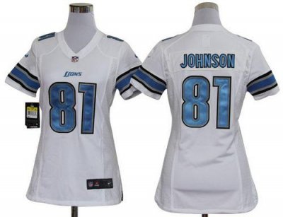 Jerseys Factory Cheap Nike Lions #81 Calvin Johnson White Women'