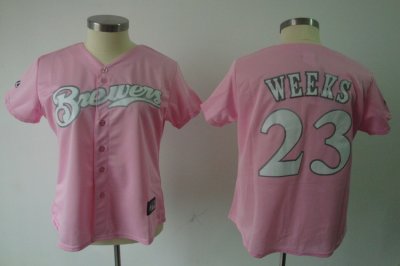 Jerseys Factory Cheap Brewers #23 Rickie Weeks Pink Women's Fash