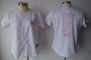 Jerseys Factory Cheap Yankees #2 Derek Jeter White With Pink Str