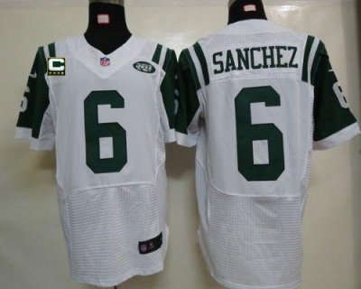 Jerseys Factory Cheap Nike Jets #6 Mark Sanchez White With C Pat