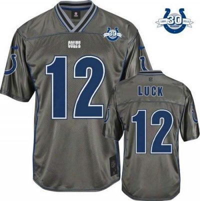 Jerseys Factory Cheap Nike Colts #12 Andrew Luck Grey With 30TH