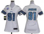 Jerseys Factory Cheap Nike Lions #81 Calvin Johnson White With C